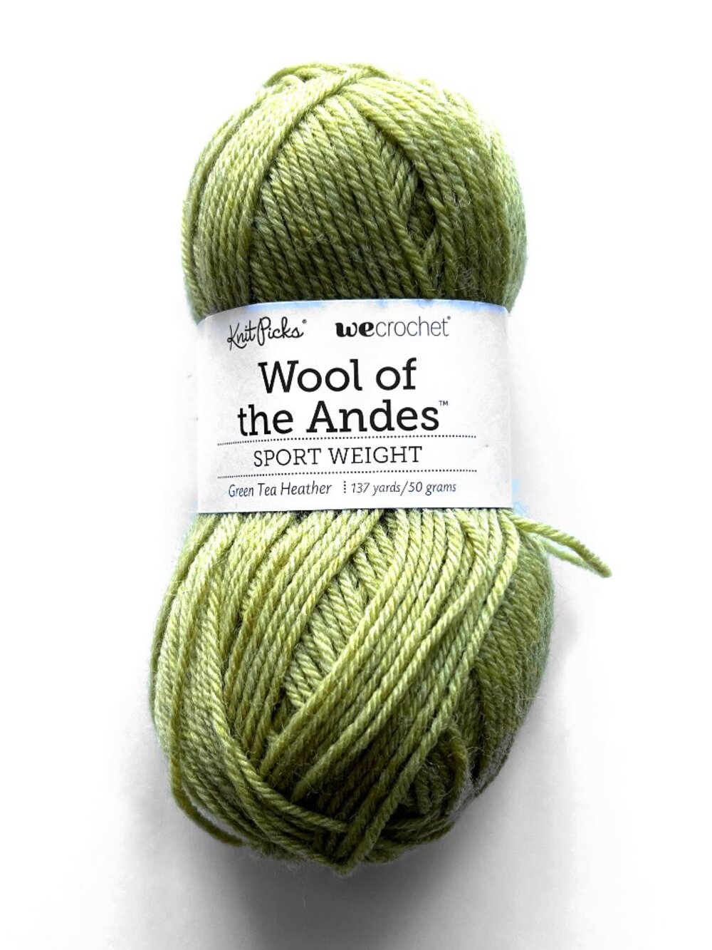 LOT of 6, Wool of the Andes Sport Weight Yarn from Knit Picks, Green Tea Heather